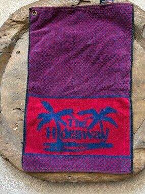 Sir Christopher Hatton cotton "The Hideaway" red blue golf towel palm trees